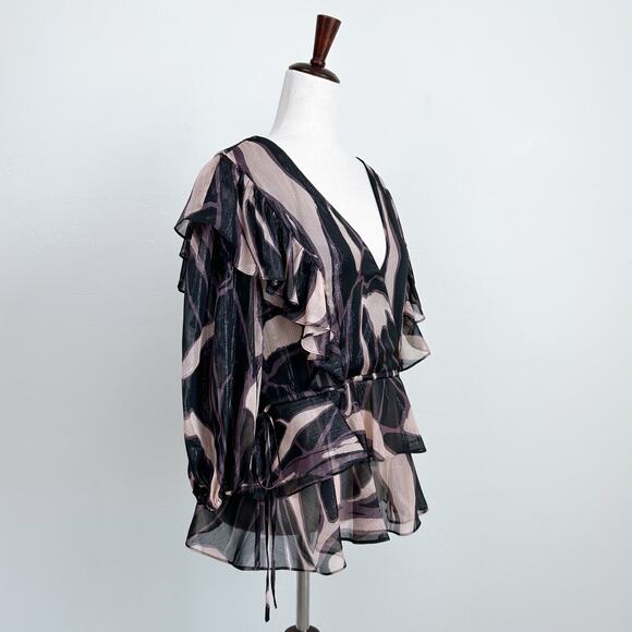 Ted Baker Jasmyna Ruffle V-Neck Metallic Blouse - Picture 6 of 11